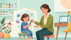 Иллюстрация о детской гомеопатии: заботливый уход и поддержка иммунитета ребенка в современном стиле